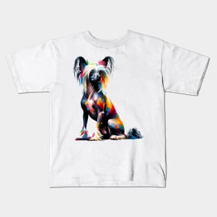 Colorful Abstract Chinese Crested Dog Art Portrait Kids T-Shirt